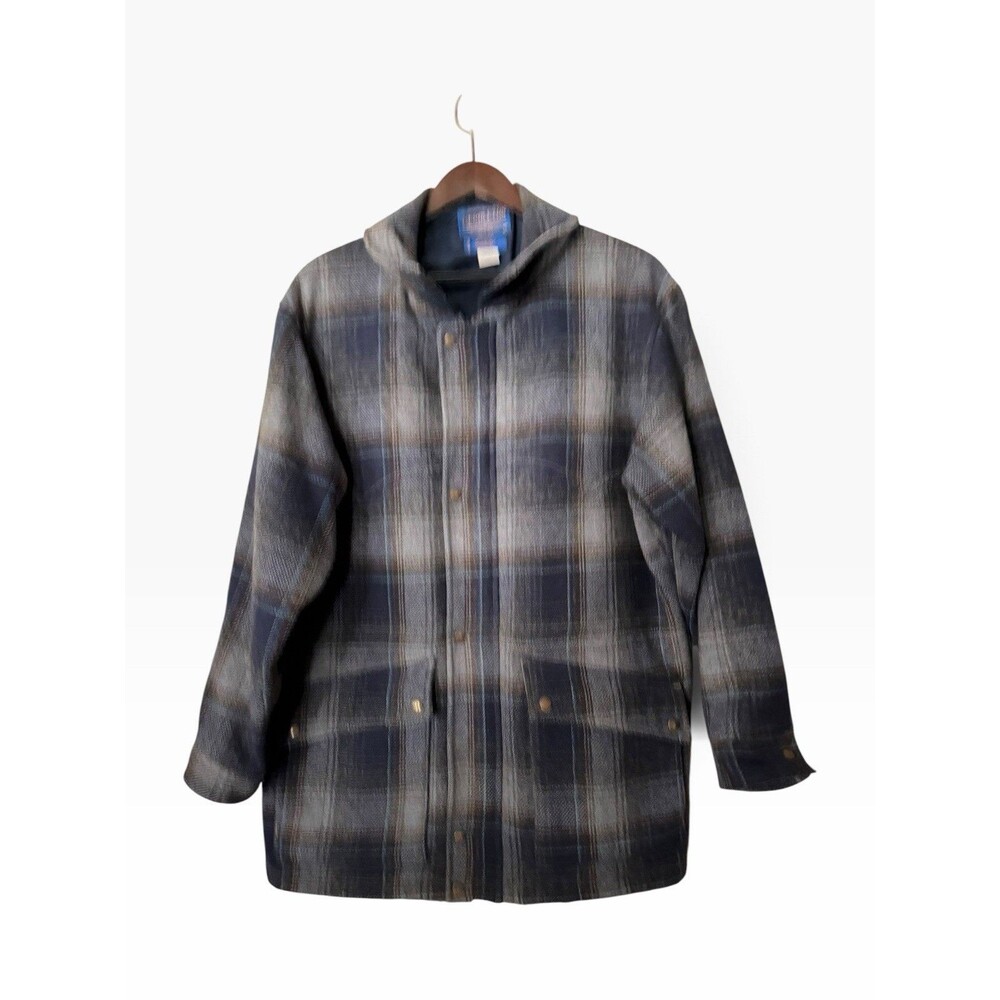 Pendleton Coat Mens Blue Gray Plaid Barn Chore Field Plaid Wool Overcoat Medium